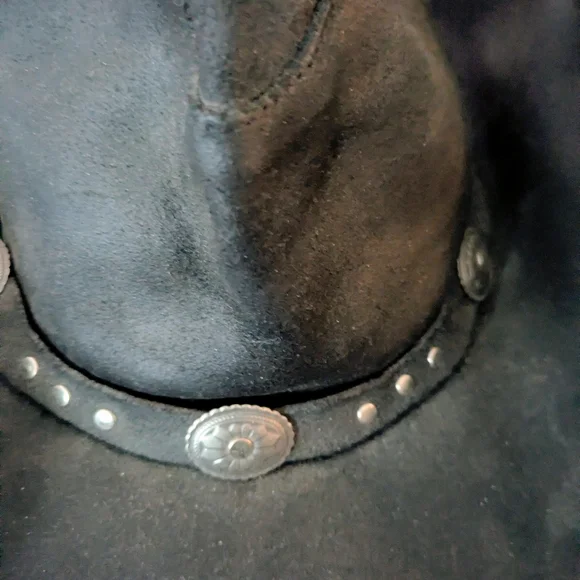 Minnetonka The Silverton Hat Black Leather Silver Concho Embellishments XL - Picture 5 of 13